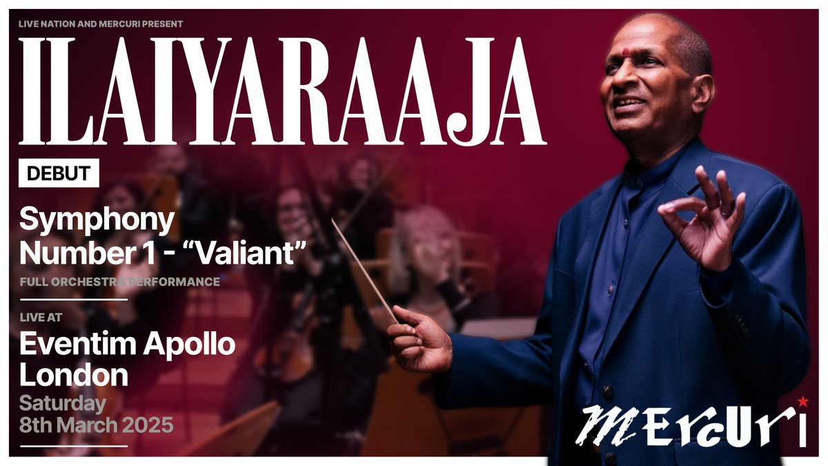 NEW: Classical music maestro <a href="/ilaiyaraaja/">Ilaiyaraaja</a> will perform Symphony No. 1 ‘Valiant’ with a full live orchestra at London's <a href="/EventimApollo/">Eventim Apollo</a> in March 🎶
 
Book tickets in our #LNpresale next Thursday at 10am 👉 livenation.uk/Lzv550UqtsY