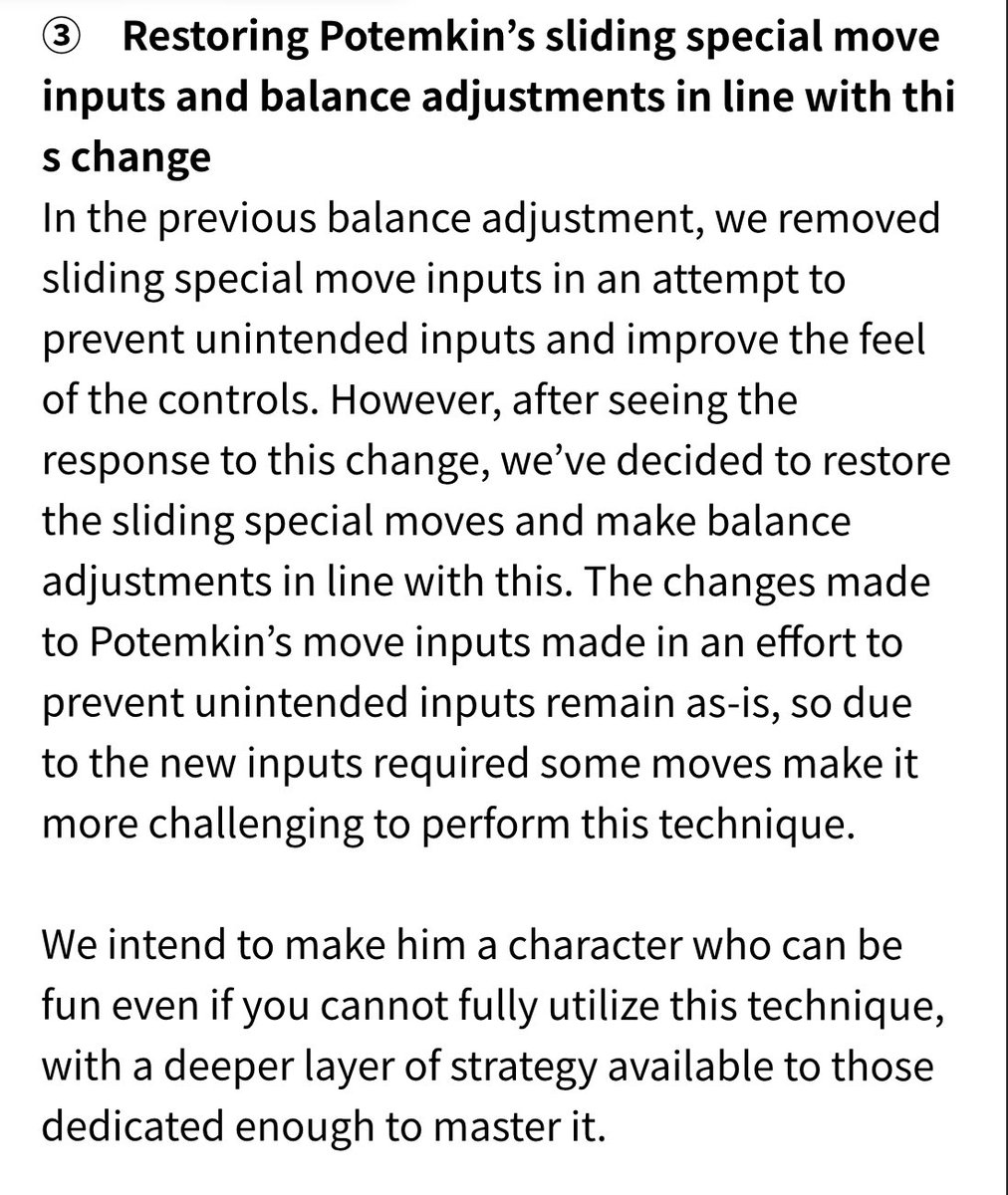 Legitimately best intentioned change I’ve seen in a while.

Admitting a really fun tool that was core to the character’s mastery/identity being removed was a misstep and then adjusting it back despite Potemkin being the best he has ever been.
