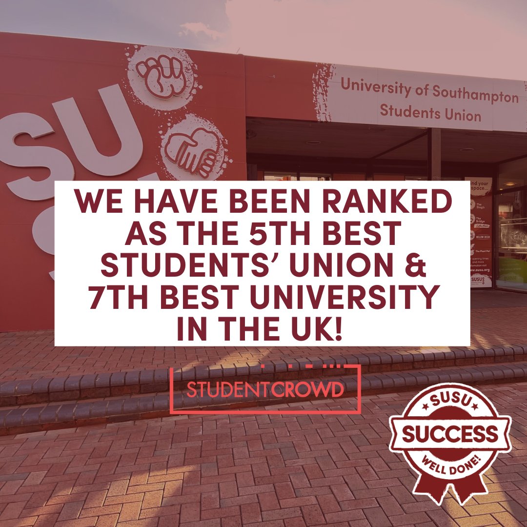 We're thrilled to share the news! Through Student Crowd University Awards 2024, we've been ranked as the 5th best Students' Union and the 7th best University in the UK! 🏆🌟

Thank you to all the students that submitted a review! 😀
