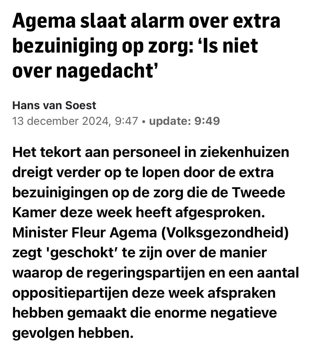 Laurens Dassen 👋 (@dassenlaurens) on Twitter photo Deze deal is niet constructief, maar houtje-touwtje. Terwijl <a href="/MinisterOCW/">Eppo Bruins</a> deed alsof het goed was.
Ik wil CDA, CU, SGP vragen op het debat te reflecteren en deze deal straks in de Eerste Kamer weg te stemmen.
Volt heeft uitleg van <a href="/ministerVWS/">Fleur Agema</a> gevraagd over de gevolgen voordat Deze deal is niet constructief, maar houtje-touwtje. Terwijl <a href="/MinisterOCW/">Eppo Bruins</a> deed alsof het goed was.
Ik wil CDA, CU, SGP vragen op het debat te reflecteren en deze deal straks in de Eerste Kamer weg te stemmen.
Volt heeft uitleg van <a href="/ministerVWS/">Fleur Agema</a> gevraagd over de gevolgen voordat