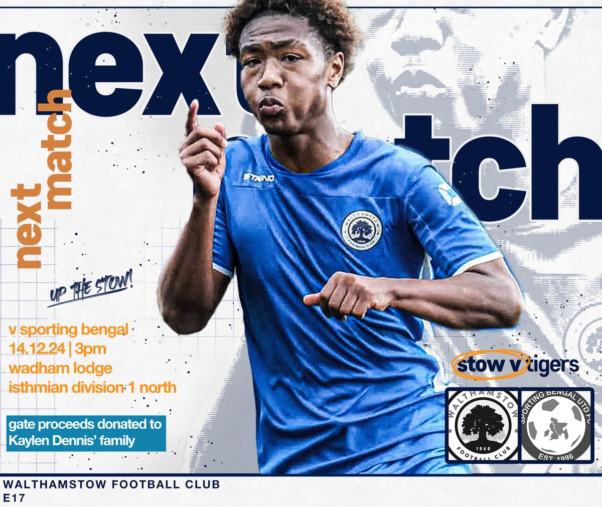 We're back at home tomorrow, as we host Sporting Bengal United at 3pm.

Proceeds from the gate will be shared with the family of U23s player Kaylen Dennis, who tragically passed away this week.

If you can't make it, you can donate online here - gofundme.com/f/myg42p-kayle…