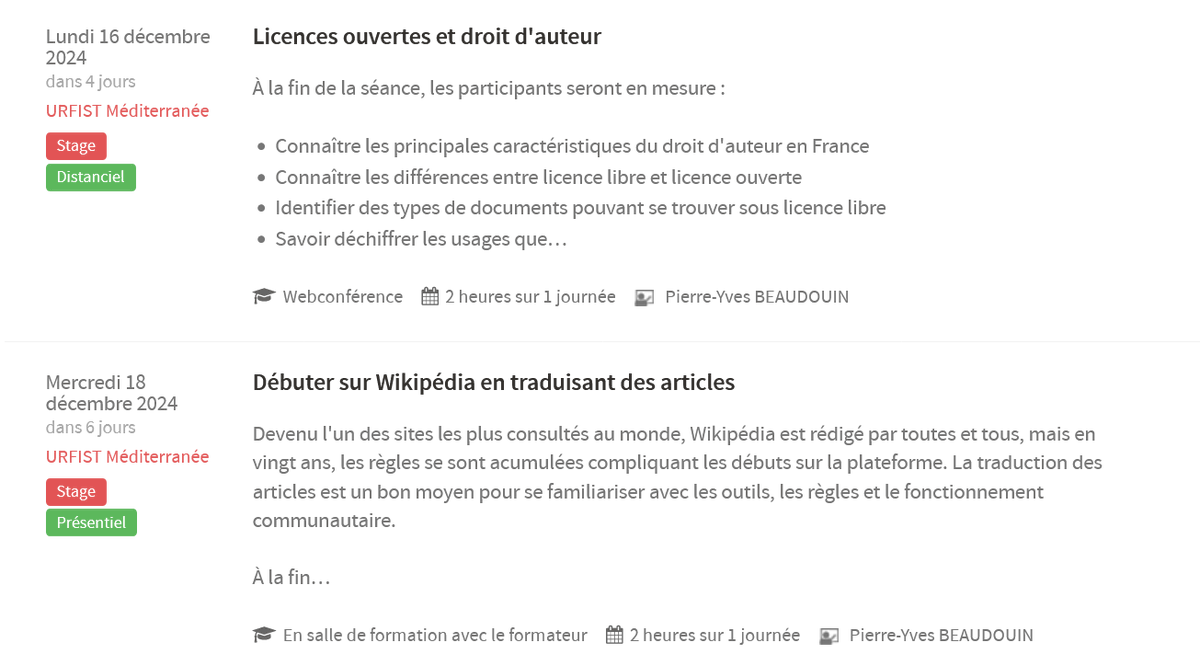 Pyb75's tweet photo. Mes 2 dernières formations de l'année pour la #TeamESR :
- Licences ouvertes et droit d'auteur (16/12, 2h)
- Débuter sur #Wikipédia en traduisant des articles (18/12, 2h)
https://t.co/SGTb9WvOCq https://t.co/iCfQDEhPWA