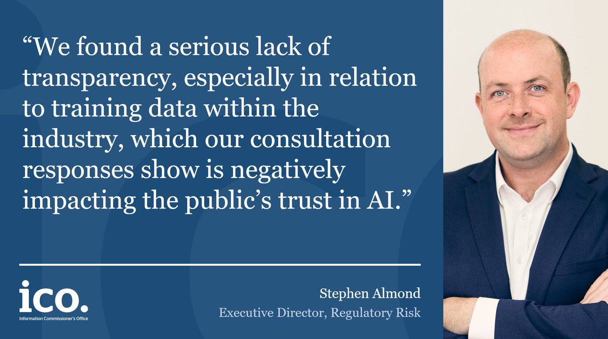ICOnews's tweet photo. Generative AI developers, it’s time to tell people how you’re using their information.

The results of our consultation are in: poor transparency negatively impacts public trust in AI.  👇 https://t.co/cIvAnYiAoU
