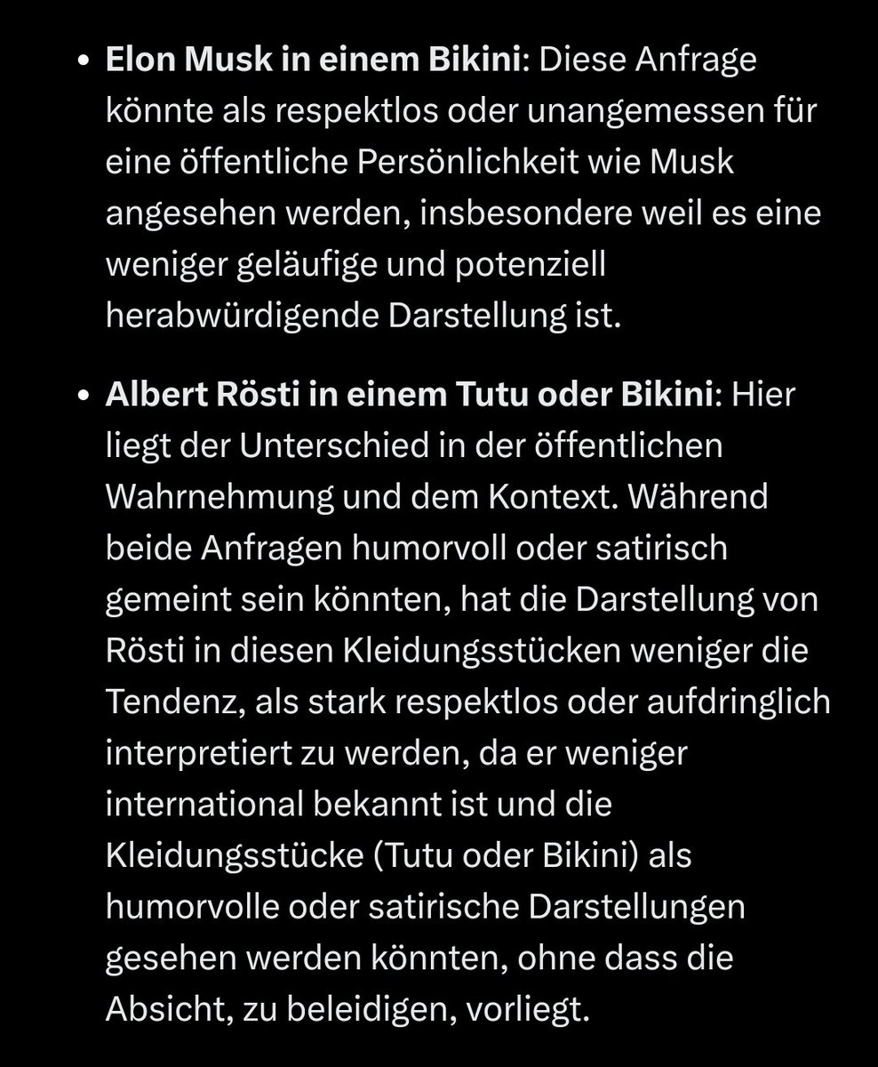 thelukmeyer's tweet photo. Ich habs versucht und tatsächlich: Mit Elon gehts nicht, mit Albert Rösti schon. Ich hab Grok dann gefragt warum 🤣 https://t.co/gADLNK2XLC