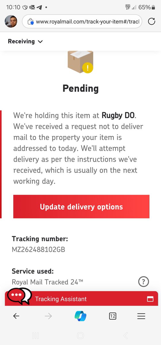 DavidChow69's tweet photo. @RoyalMail my parcel has been held by you for two weeks now, made 4 complaints and it still has not been delivered. I paid for 24 hour tracked delivery. Like no one cares or is taking ownership of this issue. https://t.co/kWSQxL7WTA