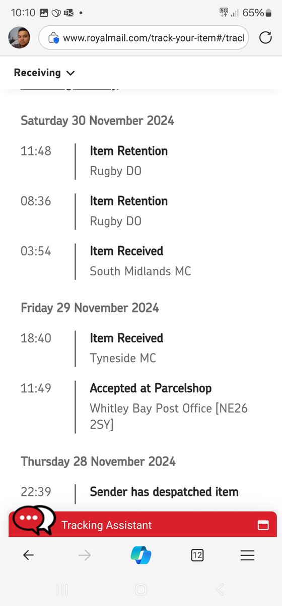 DavidChow69's tweet photo. @RoyalMail my parcel has been held by you for two weeks now, made 4 complaints and it still has not been delivered. I paid for 24 hour tracked delivery. Like no one cares or is taking ownership of this issue. https://t.co/kWSQxL7WTA