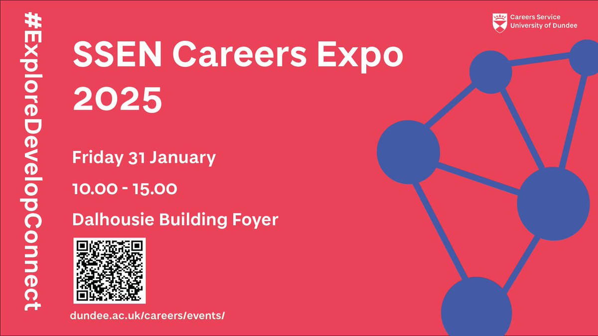 Science & Eng, UoD (@uodscieng) on Twitter photo Don't miss out on our SSEN Careers Expo 2025 🌟
📅 Friday 31 January
🕙 10:00-15:00
📍 Dalhousie Building Foyer
Sign up here 👉 buff.ly/3VBPWjp
Or, contact careers@dundee.ac.uk for further info 💡 Don't miss out on our SSEN Careers Expo 2025 🌟
📅 Friday 31 January
🕙 10:00-15:00
📍 Dalhousie Building Foyer
Sign up here 👉 buff.ly/3VBPWjp
Or, contact careers@dundee.ac.uk for further info 💡