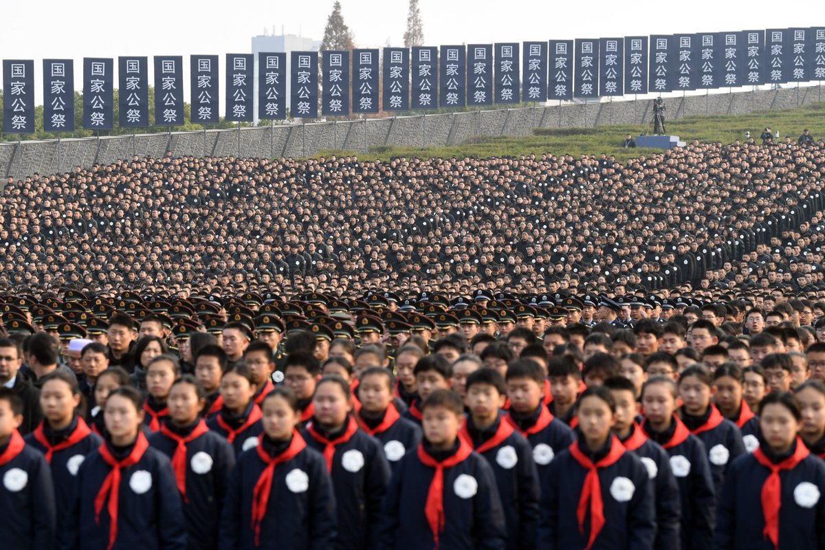 China__Focus's tweet photo. The 11th national memorial ceremony for the Nanjing Massacre victims is held at the Memorial Hall of the Victims in Nanjing Massacre by Japanese Invaders in Nanjing.

At 8 a.m., China's national flag was flown at half-mast at the square of the Memorial Hall.

At 10:01 a.m., sirens began to blare. Drivers in the downtown area stopped their cars and honked their horns, while pedestrians paused for a moment of silence in remembrance of the victims.