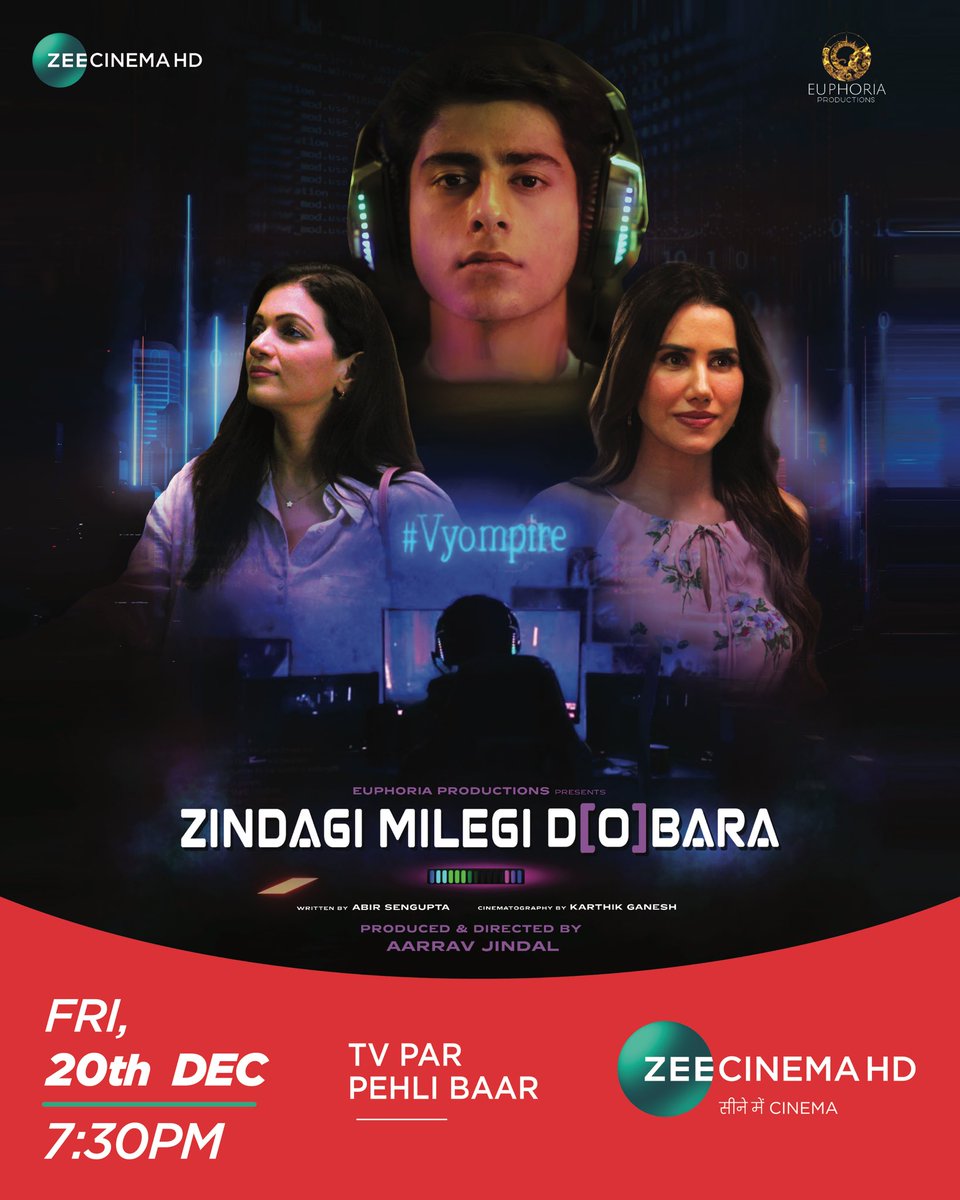 taran_adarsh's tweet photo. 'ZINDAGI MILEGI DOBARA' TO PREMIERE ON ZEE CINEMA HD... TRAILER UNVEILS... #ZindagiMilegiDobara - a short feature format film - premieres 20 Dec 2024 on #ZeeCinemaHD at 7.30 pm.

The film explores the emotional struggles of a family torn apart by digital addiction.

Stars debutant #SakshamKapoor, #SonnalliSeygall, #PracheeShahPaandya and #AarnaSharma... Written by #AbirSengupta... Directed by #AarravJindal.

Post its premiere on Zee Cinema HD on 20 Dec 2024 at 7.30 pm, it will subsequently be telecast on &pictures HD on 27 Dec 2024 and &xplor HD on 3 Jan 2025.