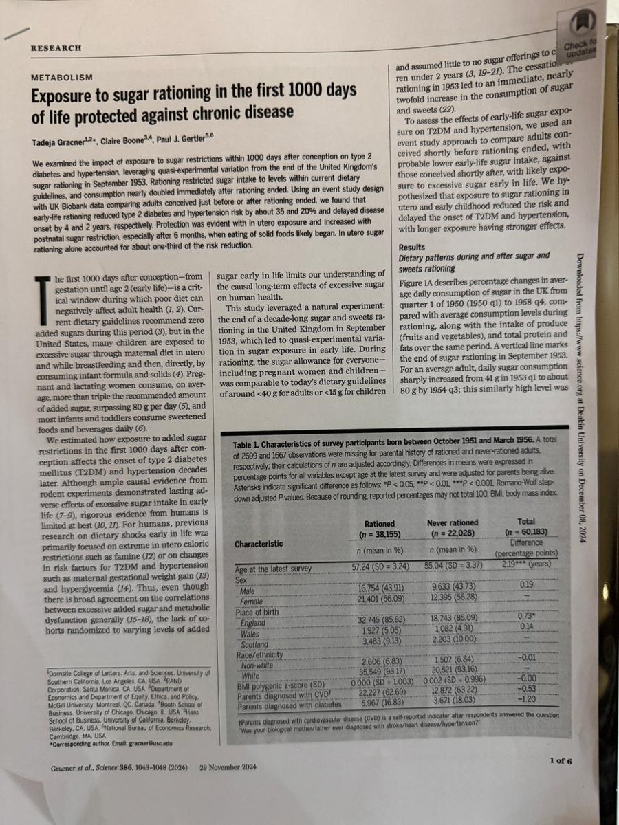 Important study published in _Science_ shows that avoiding sugar in the first 1000 days of life (i.e., first 3 years of life) reduces risk of type 2 diabetes and other non communicable diseases later in life.

Online Link: science.org/doi/10.1126/sc…