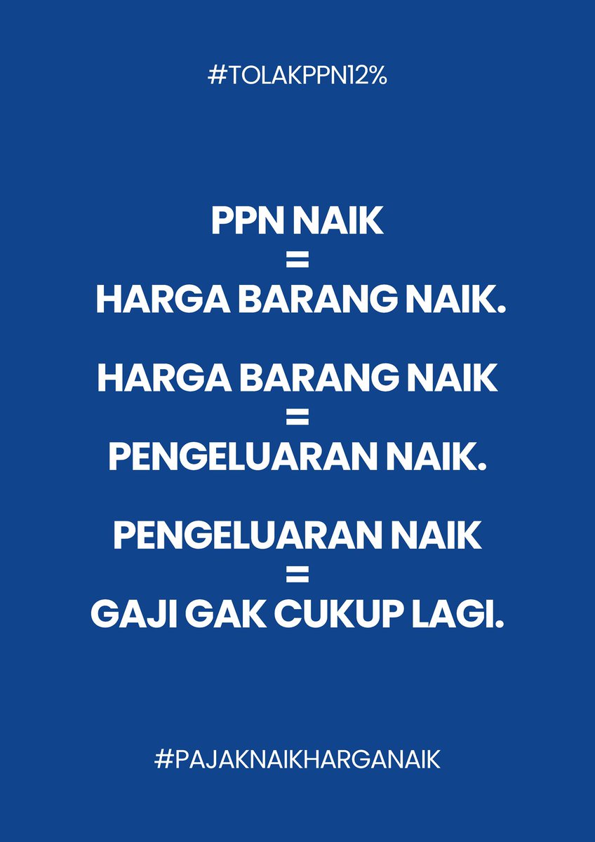 barengwarga's tweet photo. Kumpulan poster tolak PPN 12%
#PajakMencekik
#TolakPPN12%
#PajakNaikHargaNaik https://t.co/3nUwXxWSZ3