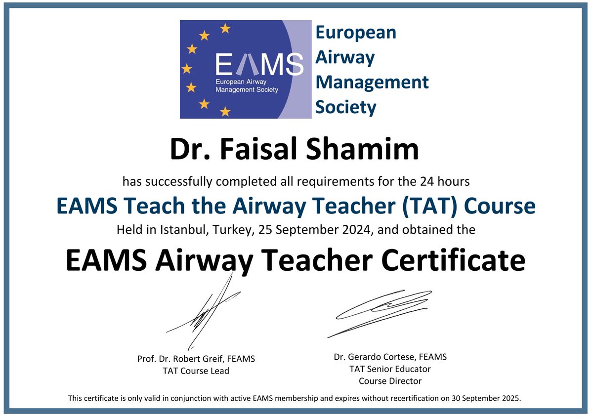 FShamim24's tweet photo. @EAMSAirway @dasairway I am very honoured to have achieved this milestone as an airway enthusiast https://t.co/MGeQeUKYN7