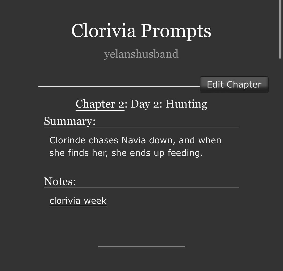 asherthefirst1's tweet photo. Day 2: hunting. 

This is basically the same thing as day 1 but shhhhh #CloriviaWeek2024 https://t.co/kvWACClczL