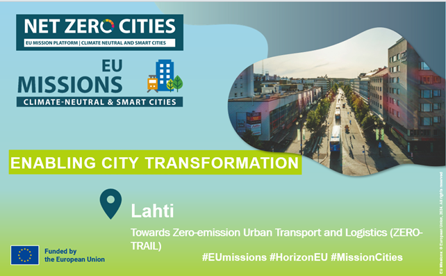 Lahti is proud to join the Cities Mission Enabling City Transformation Programme run by <a href="/NetZeroCitiesEU/">NetZeroCities</a>! Our project ZERO-TRAIL Towards Zero-emission Urban Transport and Logistics will start in April 2025! 

👉 lahti.fi/en/news/lahti-…

#MissionCities #EUMissions #HorizonEU