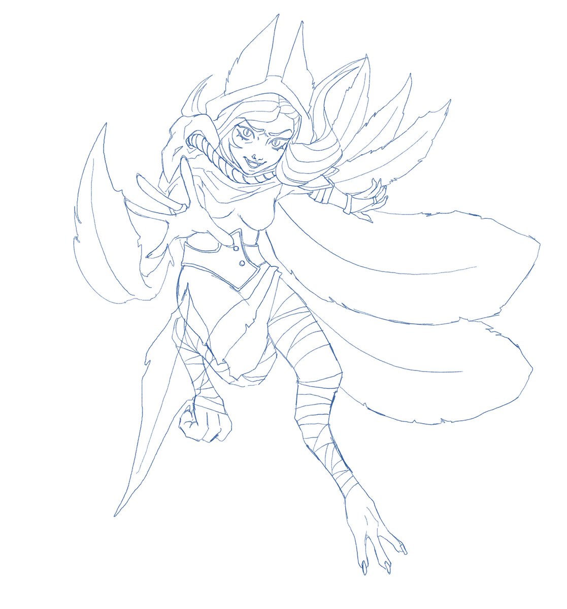 00lung's tweet photo. redrawing a very old Xayah. 2022 i think? some improvement methinks. no clue if i'll really finish it https://t.co/KLnF8p224G