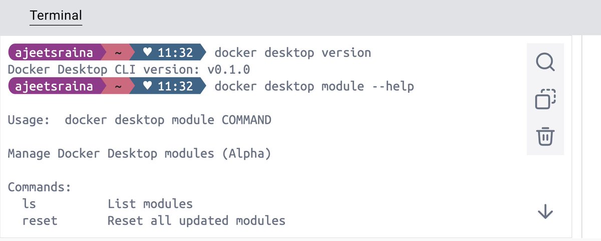 ajeetsraina's tweet photo. 🚀 Good news for Docker Desktop users! 🚀

$ docker desktop start
$ docker desktop stop
$ docker desktop module --help

You can now perform key operations such as starting, stopping, restarting, and checking the status of Docker Desktop directly from the command line. https://t.co/88TQjH0EIc