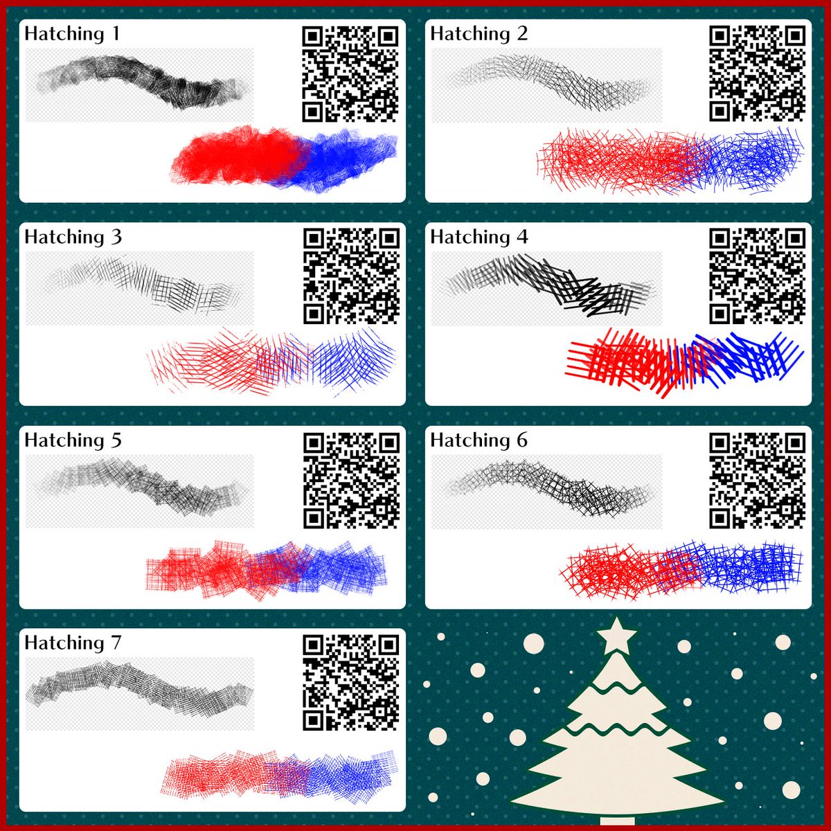 MediBangPaint_e's tweet photo. Hey, MediBangers! 🎉

For the upcoming Christmas holidays, we've just added 7 new exclusive brushes for MediBang Premium!! 🎅

Newly added are pencil and pen zazzle-hatching type brushes. Scan the QR code on the image and download the brushes today!  ✨

*Eligible for MediBang Premium User only*

#MediBang #MediBangPaint #MediBangPremium