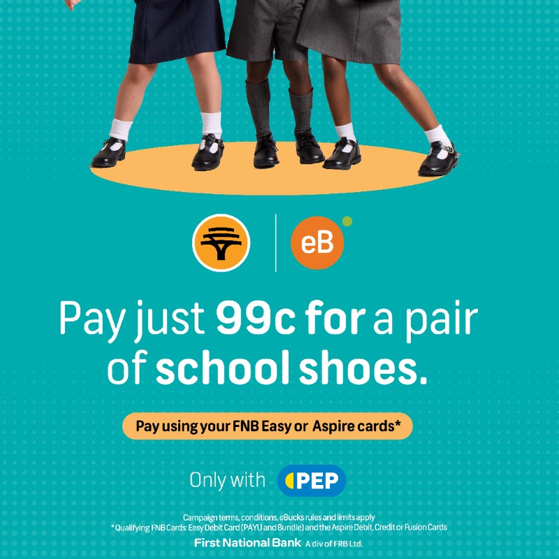 👟🎒BACK-TO-SCHOOL DEAL🎒👟 

 Get Student Price Synthetic School Shoes for just R0.99c at PEP! Spend R300 at a PEP store nationwide &amp; pay with your FNB Easy PAYU, Aspire, Debit, Credit, or Fusion card. 

 Valid 26 Dec 2024 – 31 Jan 2025. While stocks last!
