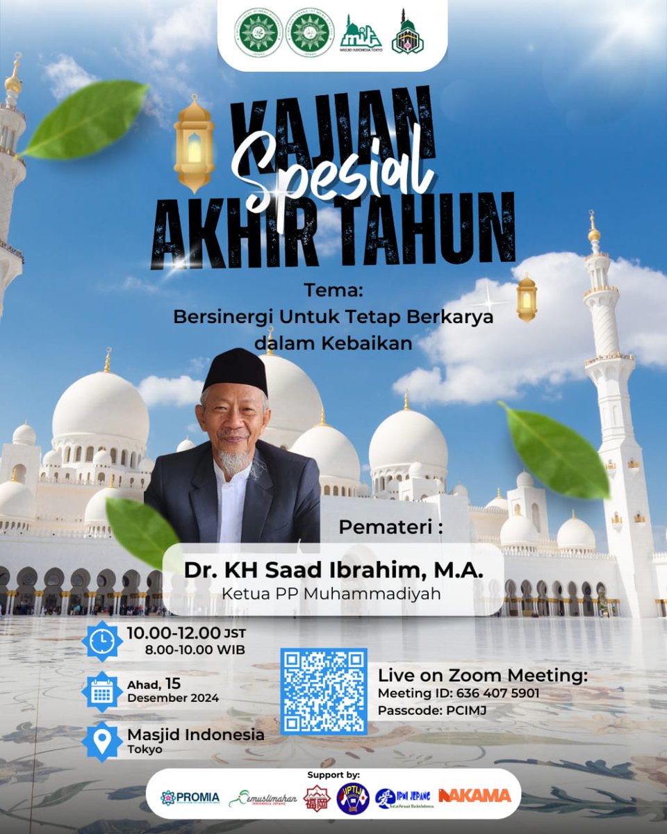 Kajian akhir tahun bersama Dr. KH Saad Ibrahim, M.A ketua PP Muhammadiyah. Yuk bagi yang memiliki kelonggaran waktu silakan merapat di Masjid Indonesia Tokyo hari minggu 15 Desember 2024. 

#muhammadiyah #pcimjepang #japan