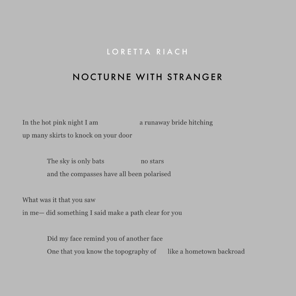 starlingmag's tweet image. “In the hot pink night I am                a runaway bride hitching
up many skirts to knock on your door

        The sky is only bats               no stars
        and the compasses have all been polarised”

- Loretta Riach (@ghostb1rd), ‘Nocturne with Stranger’