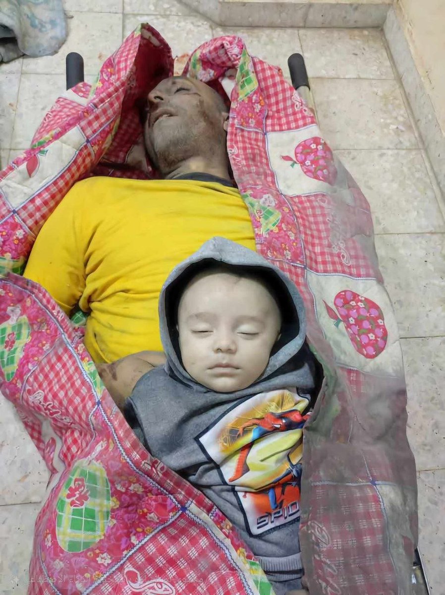 QudsNen's tweet photo. A father and his little kid are among the victims of the deadly Israeli massacre in Nuseirat refugee camp last night. https://t.co/Cx1azeHVJ4