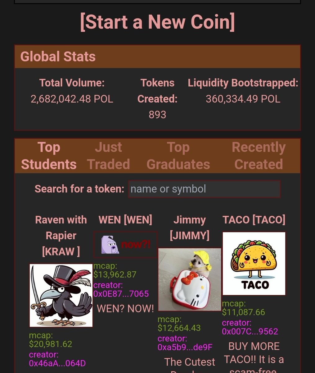 today's top tokens:

maybe kraw was right about their dev?

create/buy/sell tokens on meeeeeee