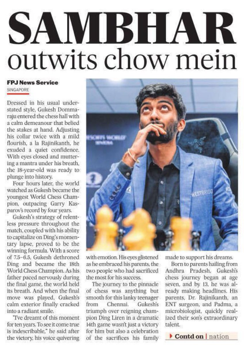 &gt;spend entire life grinding 10 hours a day to become world champion
&gt;some journalist calls you sambhar and chow mein

journalism in shambles