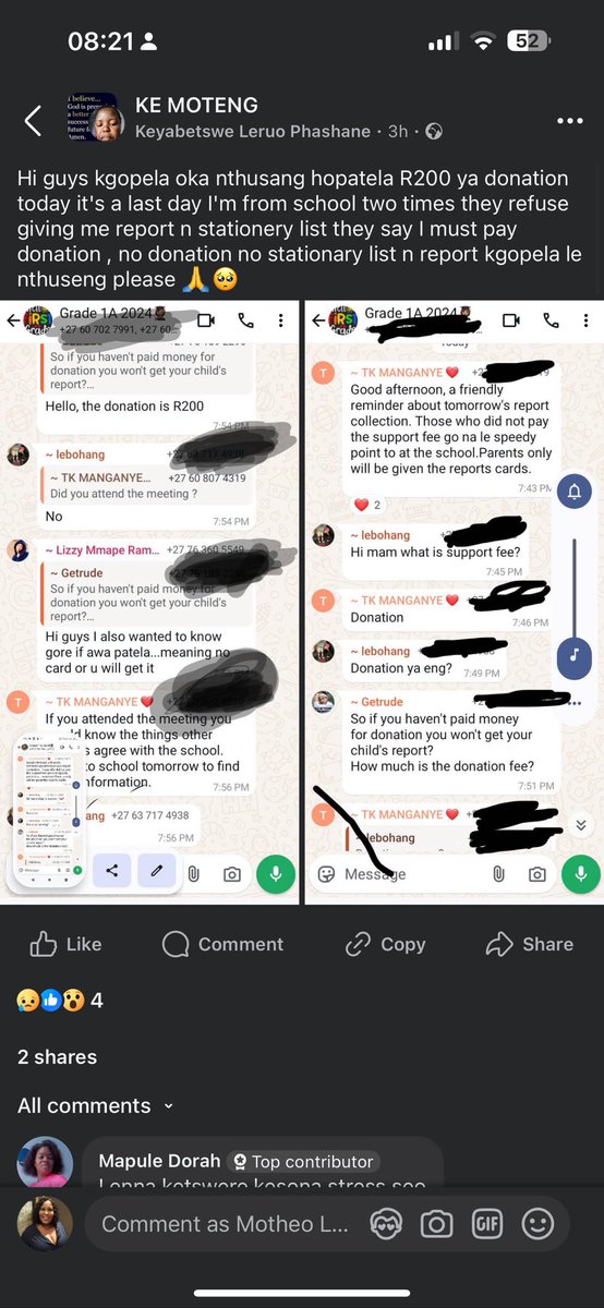 Bigmo42Nino's tweet image. Parents at this school are denied school reports due to a donation couldn’t pay due to affordability. Can someone please assist forwarding this to department of education @DBE_SA @Lesufi @Anele @PresidencyZA @Musa_Khawula