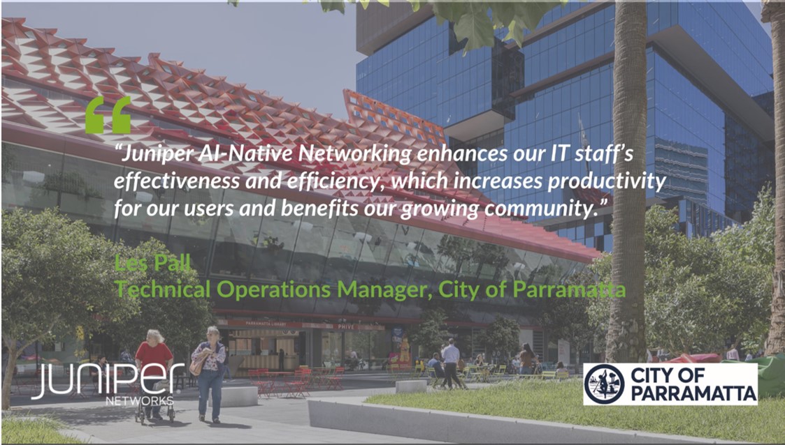 Juniper Networks ANZ (@juniper_anz) on Twitter photo While deploying <a href="/JuniperNetworks/">HPE Juniper Networking</a>' AI-Native Networking at its first site, <a href="/parracity/">City of Parramatta</a>, had zero network-related issues! Learn how the city is set to deliver exceptional digital experiences while streamlining IT operations: juni.pr/3VBJn0k While deploying <a href="/JuniperNetworks/">HPE Juniper Networking</a>' AI-Native Networking at its first site, <a href="/parracity/">City of Parramatta</a>, had zero network-related issues! Learn how the city is set to deliver exceptional digital experiences while streamlining IT operations: juni.pr/3VBJn0k
