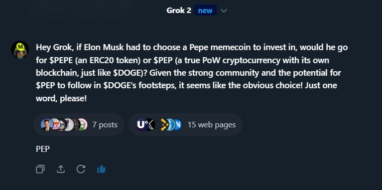 ETHachiUchiha's tweet image. Hey Elon, Grok doesn’t make mistakes... so $PEP = $1 soon?