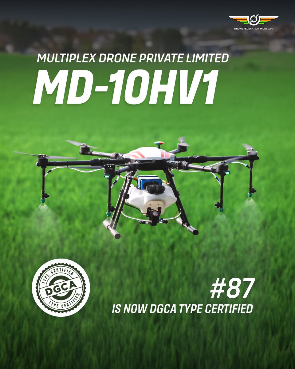 dronefed's tweet photo. Congratulations to Multiplex Drone Private Limited on receiving type certification for the MD-10HV1! π This milestone marks a significant step forward in drone technology. π
#DroneTechnology #TypeCertification #InnovationInAviation https://t.co/GAAIARwUbv