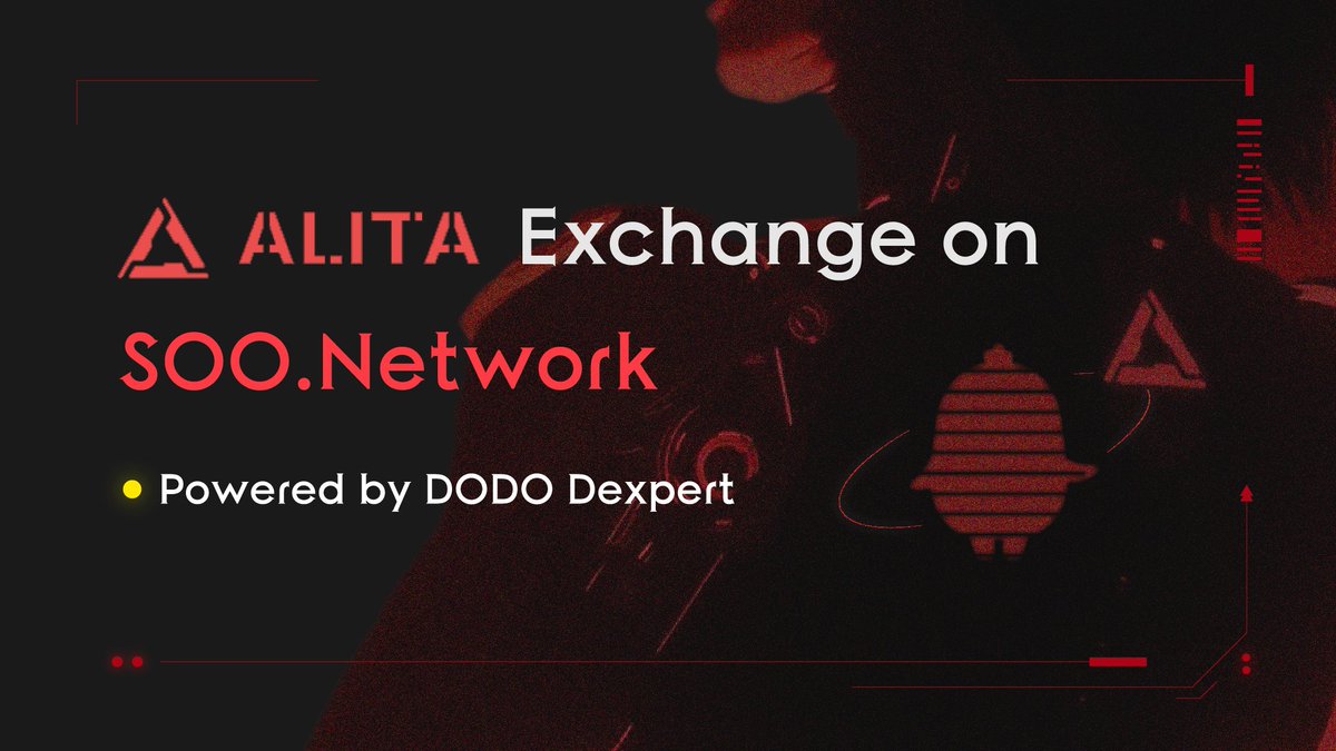 AlitaExchange's tweet photo. Excited to announce our collaboration with @BreederDodo to power Alita, the native DEX on @soon_svm ecosystem! 🚀 Backed by DODO Dexpert’s cutting-edge PMM technology, Alita brings next-gen trading with unmatched liquidity efficiency to SOON Network. #MechaDEX #SOONNetwork https://t.co/ETRjcvLX0L
