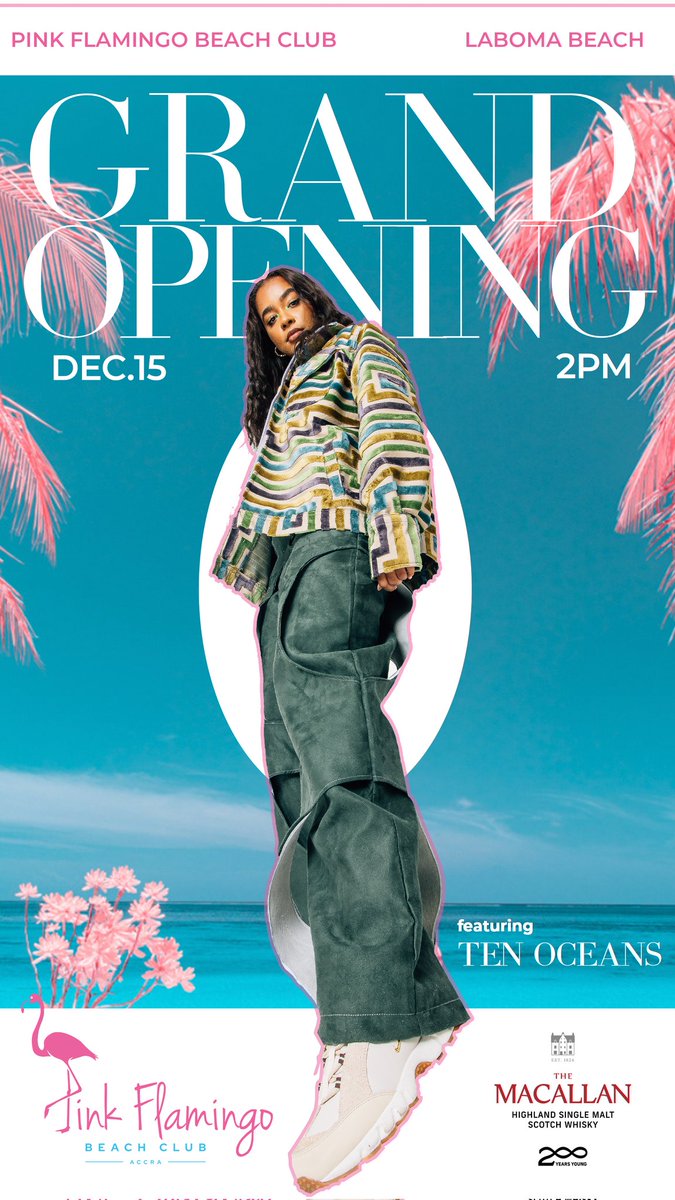 PinkFlamingoBC's tweet photo. Accra comes to a standstill on the 15th of December as Pink Flamingo Beach Club opens its doors to the world at 2pm. 

Come experience fire dancers, mouthwatering dishes and cocktails, and performers https://t.co/nGwIUHmZIs