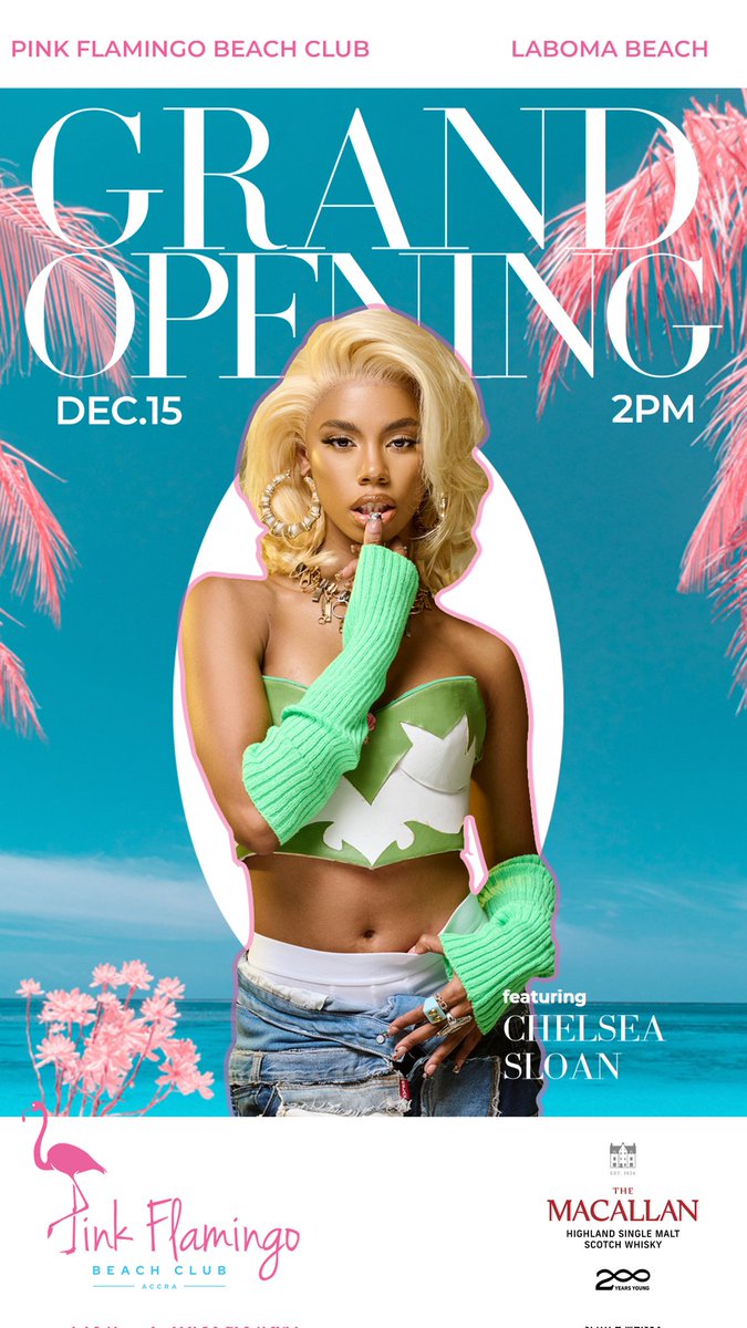 PinkFlamingoBC's tweet photo. Accra comes to a standstill on the 15th of December as Pink Flamingo Beach Club opens its doors to the world at 2pm. 

Come experience fire dancers, mouthwatering dishes and cocktails, and performers https://t.co/nGwIUHmZIs