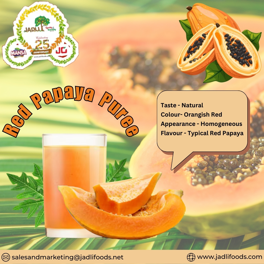 FoodsJadli's tweet photo. 🌟 Discover the Perfect Blend of Taste &amp; Quality with Jadli Foods' Red Papaya Puree! 🌟

Indulge in the vibrant flavors of our Red Papaya Puree, carefully crafted by Jadli Foods Pvt. Ltd. (India).
.
.
#redpapaya #redpapayapuree #redpapayaconcentrate #FruitPulp #NaturalGoodness https://t.co/nJ3W1gHyIf