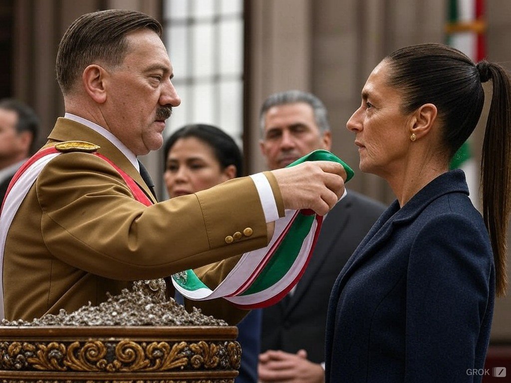 erickplatica's tweet image. Épico Hitler le da la banda presidencia a estoy en México #gork