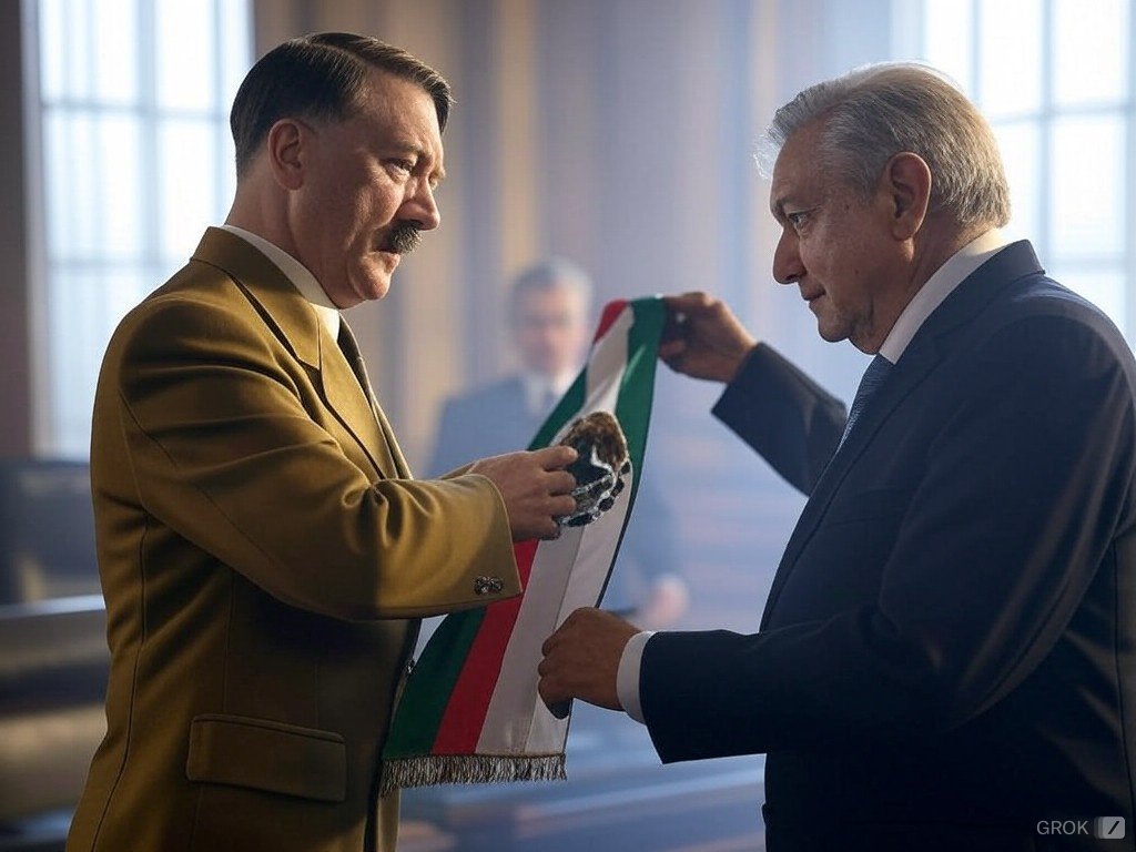 erickplatica's tweet image. Épico Hitler le da la banda presidencia a estoy en México #gork