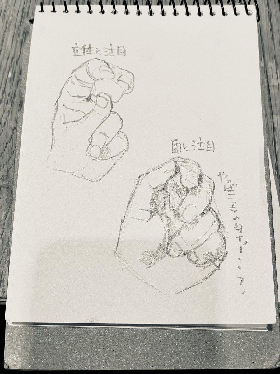 立体と仲良くなりたくて随分前から手をクロッキーしてるけどずっとなんもわからんのままです😇 