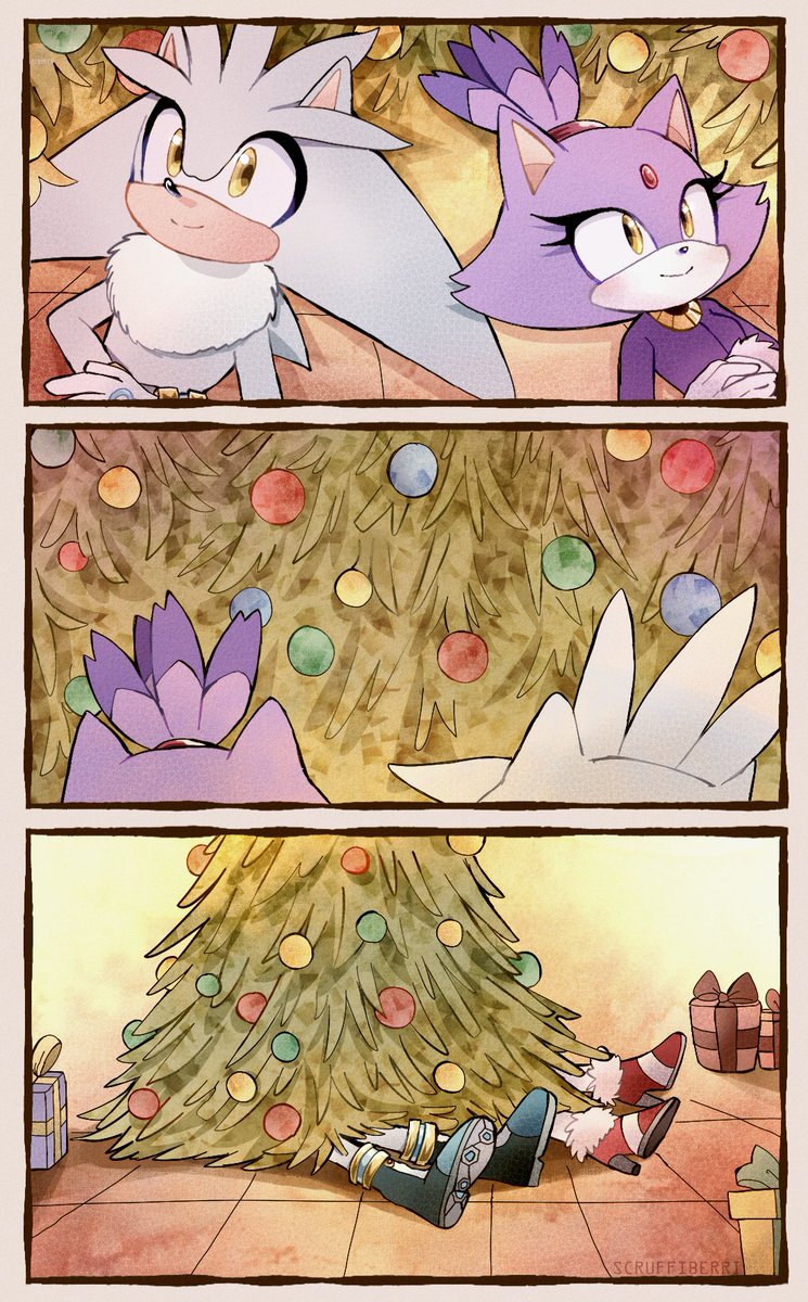 ScruffiBerri's tweet photo. They're just chilling under the tree🎄

#SilvertheHedgehog #BlazetheCat #silvaze https://t.co/R8zobSAjkU