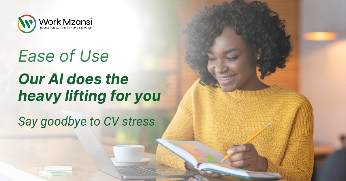 WorkMzansi's tweet photo. Building a professional CV has never been easier. Our AI does the heavy lifting for you. Say goodbye to CV stress with Work Mzansi’s AI Builder—it makes creating your CV simple and quick. Join us today and take the hassle out of job searching! 
https://t.co/GK1gKLcN2g
#WorkMzansi https://t.co/ekZZM67SIK