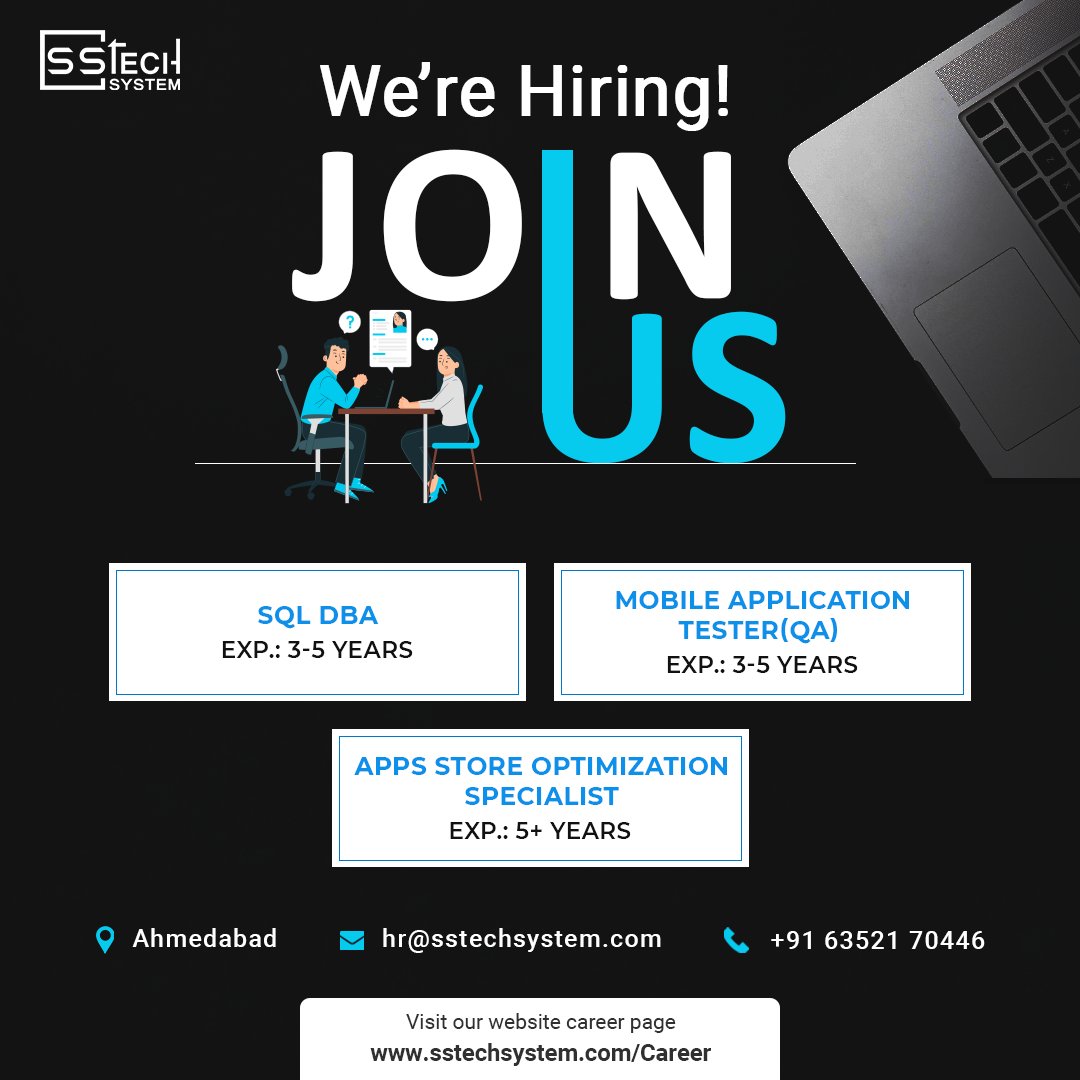 sstech_system's tweet image. 🌟 We’re Hiring! 🌟

Visit: sstechsystem.com/career 

#WeAreHiring #CareerOpportunities #SQLDBA #MobileTester #ASOSpecialist #AhmedabadJobs #CareerGrowth #JoinOurTeam #SSTechSystem #joinus #hiring #jobsinahmedaba