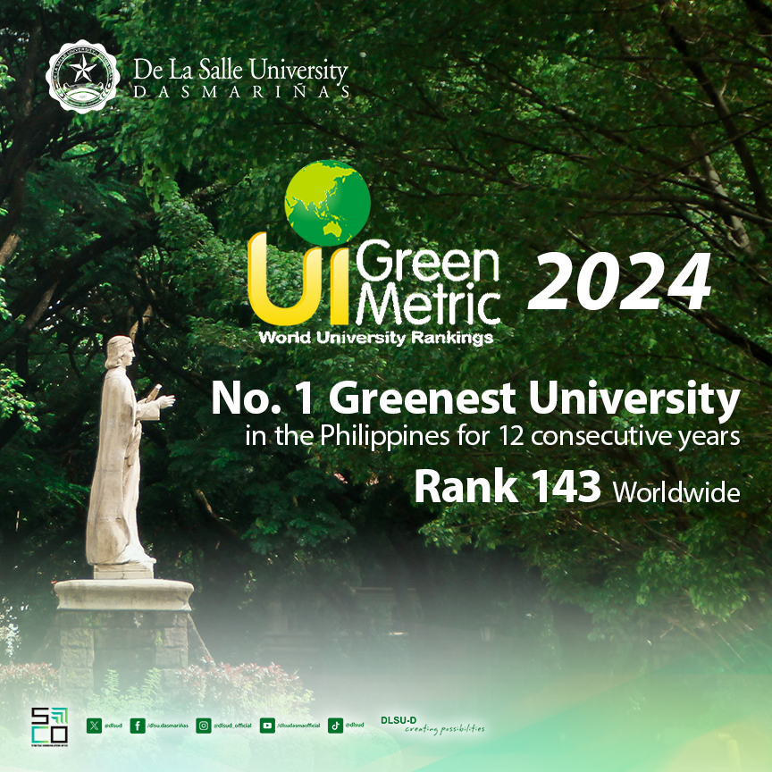 DLSUD's tweet image. 🌱 𝟏𝟐 𝐘𝐞𝐚𝐫𝐬 𝐨𝐟 𝐆𝐫𝐞𝐞𝐧 𝐄𝐱𝐜𝐞𝐥𝐥𝐞𝐧𝐜𝐞! 🌍✨

DLSU-D is still the 𝐏𝐡𝐢𝐥𝐢𝐩𝐩𝐢𝐧𝐞𝐬’ 𝐆𝐫𝐞𝐞𝐧𝐞𝐬𝐭 𝐔𝐧𝐢𝐯𝐞𝐫𝐬𝐢𝐭𝐲, topping the 2024 UI GreenMetric World University Rankings for the 𝟏𝟐𝐭𝐡 𝐬𝐭𝐫𝐚𝐢𝐠𝐡𝐭 𝐲𝐞𝐚𝐫! 🏆

#CreatingPossibilities