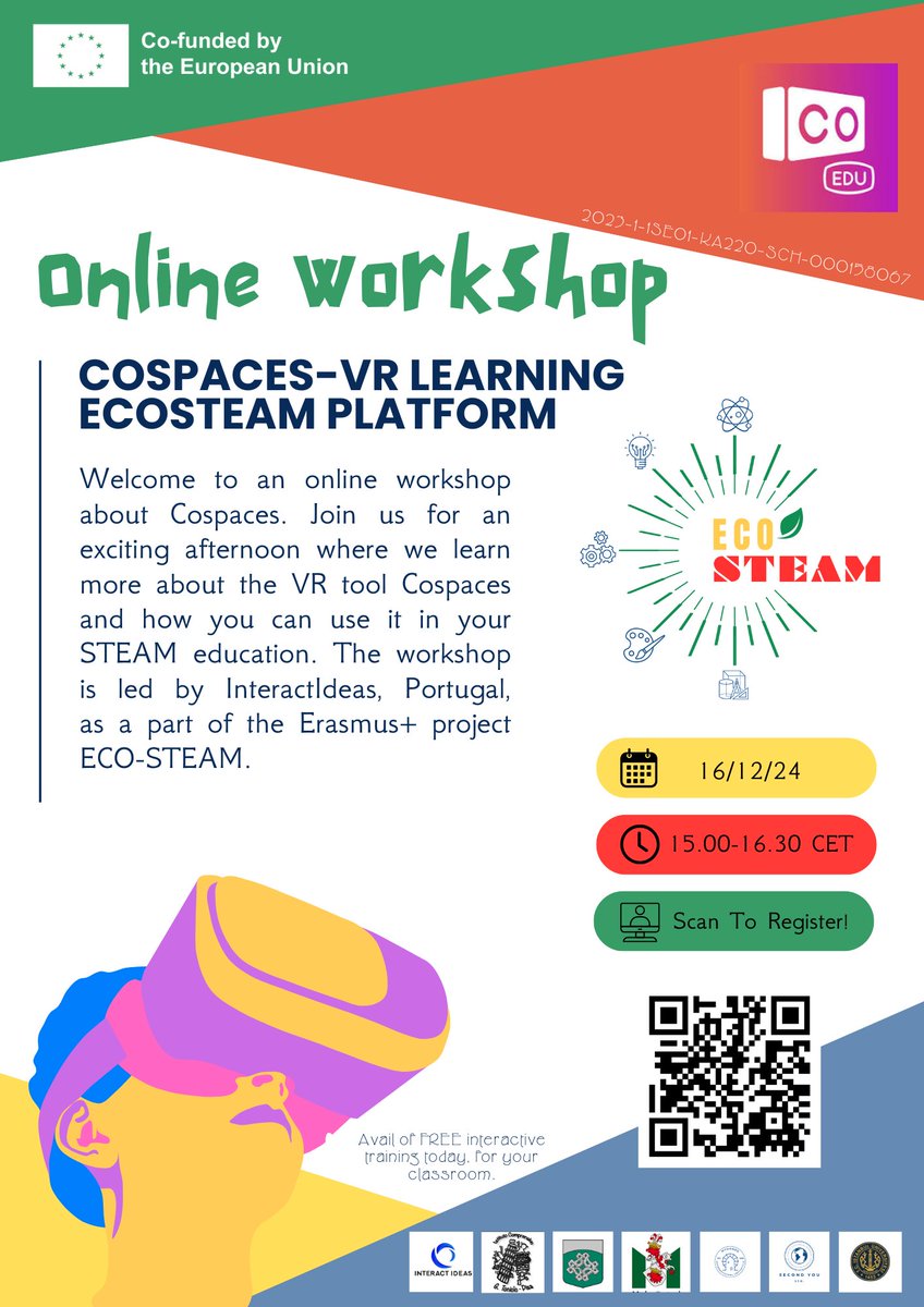 steam_eco's tweet photo. 🌟 Discover the World of Virtual Reality in STEAM Education! 📷 Join us for an online workshop on 16 December 2024, from 15:00 to 16:30 CET, and learn about CoSpaces, a VR tool that brings innovation to your classroom.  📷

🎯 Don't miss out! Scan the QR code now! https://t.co/SX8QUKLpxl