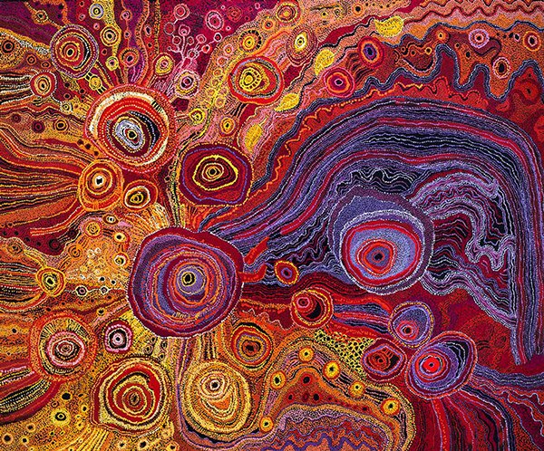 Painting by Sylvia Ken, Indigenous artist from the Amata community, South Australia, the painting relates to the Seven Sisters 
creation story #WomensArt
