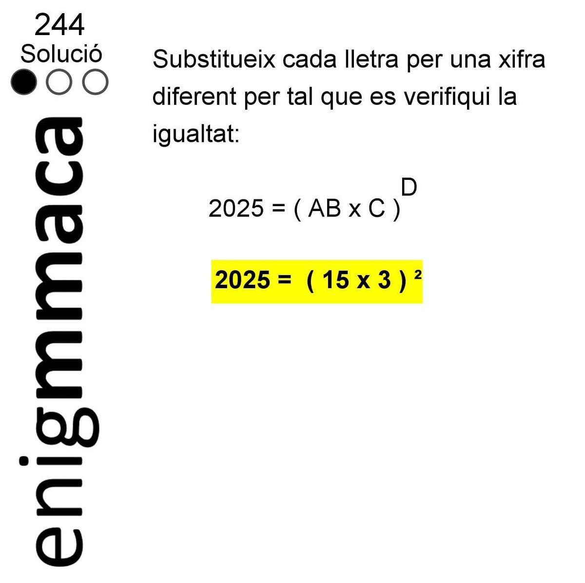 MMACA_cat's tweet photo. Solució del 1r #enigmmaca de desembre.
#repte #enigma #244 #criptograma #maths https://t.co/0rjqd7TUbA