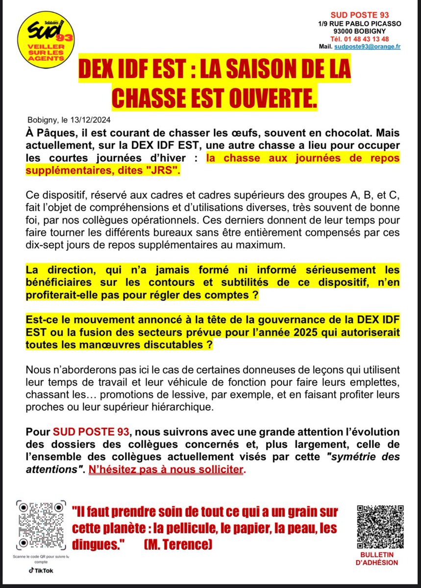 DEX IDF EST  : LA SAISON DE LA CHASSE EST OUVERTE.