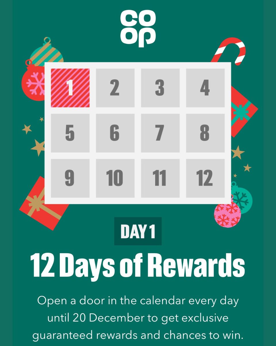 Have you played the new <a href="/coopuk/">Co-op</a> festive in-app game? 🎄 Open a door in the calendar every day until 20 December to get exclusive guaranteed rewards and chances to win. T&amp;Cs apply. Sign up to become a member: coop.co.uk/membership
