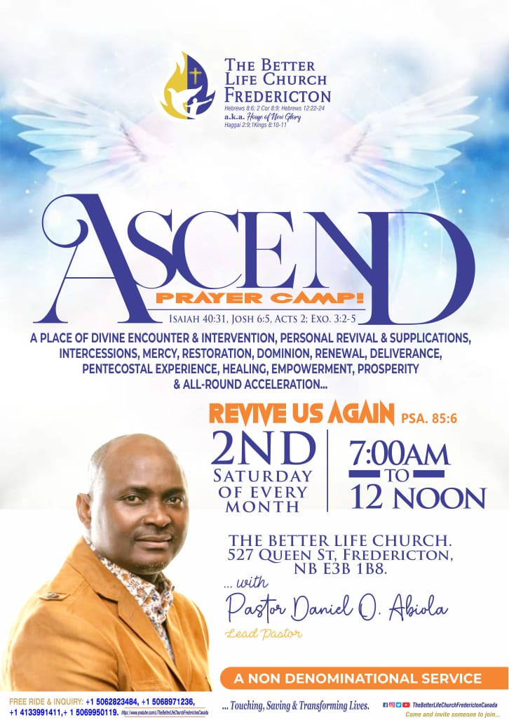 tblccanada's tweet photo. Special Invitation to Our DECEMBER ASCEND PRAYER CAMP, TAGGED REVIVE US AGAIN
Please come and Meet with your maker.
DATE: SATURDAY 14TH OF DECEMBER.
TIME: 7am - 12 NOON
VENUE: The BetterLife Church, 527 Queen Street, Fredericton NB.
JESUS IS LORD!! https://t.co/EwpdDBILKt