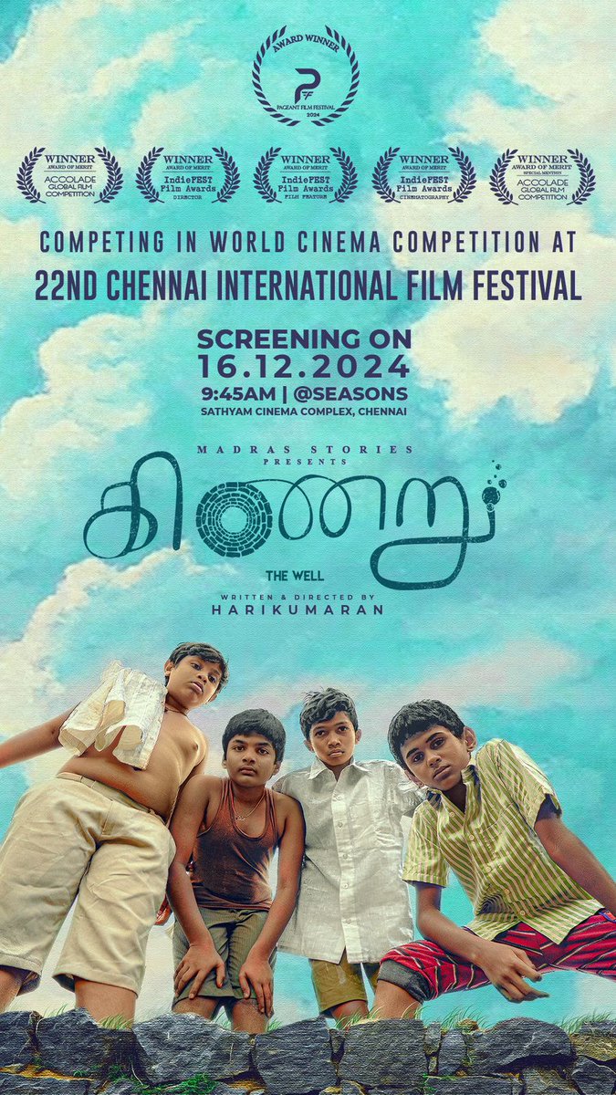 After winning 6 international awards, now #Kinaru is competing in our own city, Chennai. Happy to say that the only tamil film to compete in world cinema competition @ciff_international pls to catch our show on 16th Dec 9.45 AM at seasons, Sathyam cinema complex, Chennai. You