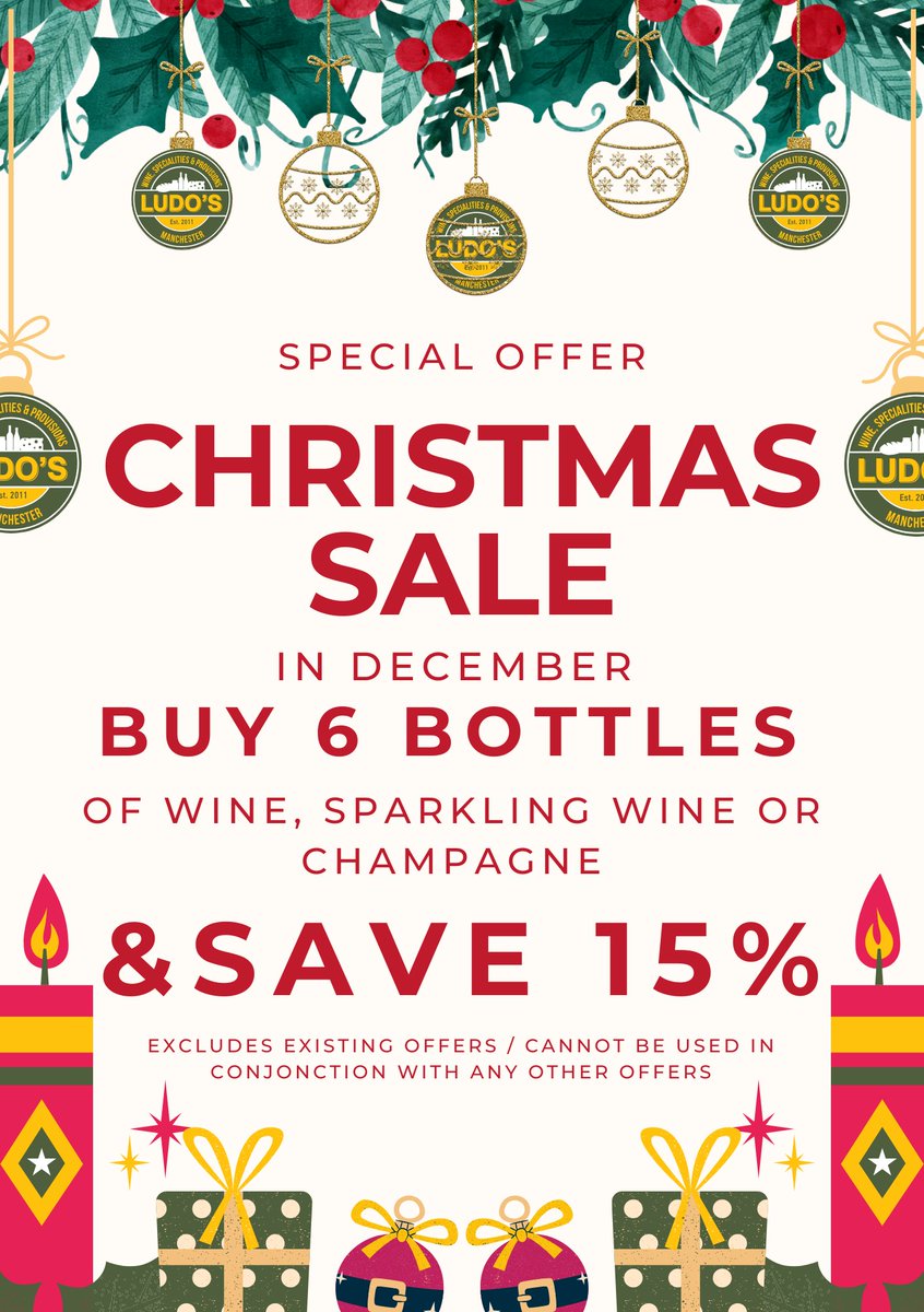 EpicerieLudo's tweet image. Celebrate Christmas in style & take advantage of our Christmas Offer: Buy 6 bottles of wine or sparkling wine (you can mix), 12 bottles or cans of craft beers and get 15% off. #Chorlton #Shoplocal #ChritmasOffers